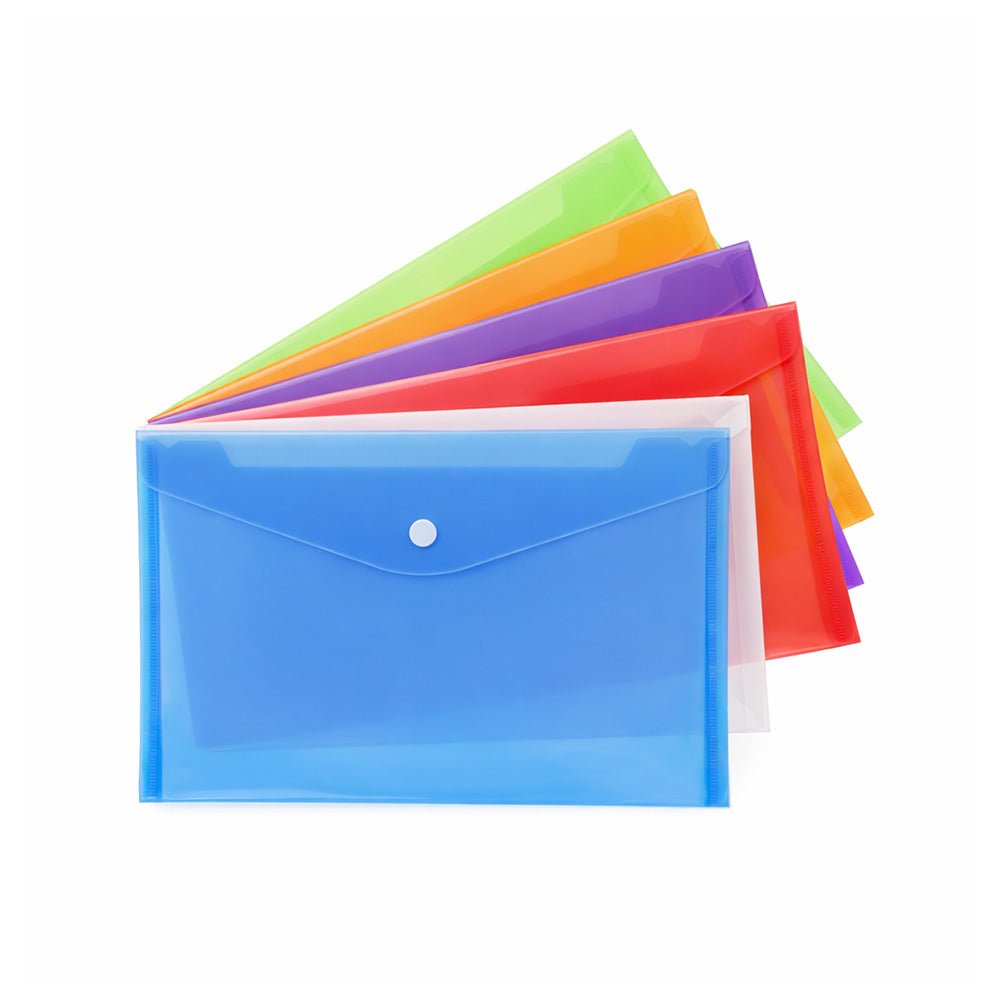 Bluepixel Equipamentos e Serviços Informáticos Lda | Bolsa Envelope A6 com Fecho Botão - Kit 5 Peças Plastico Sortido Neutral Bolsas com Fecho