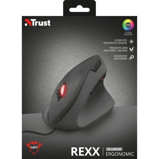 Rato gamer vertical Trust GXT 144 REXX, com design ergonômico para conforto e precisão em jogos.