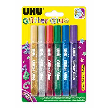 Bluepixel Equipamentos e Serviços Informáticos Lda | Cola Glitter Young Creativ – Cores Escuras 6x10ml para Artesanato UHU Colas