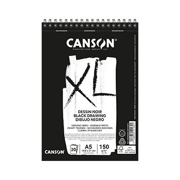 Bluepixel Equipamentos e Serviços Informáticos Lda | Bloco Espiralado Canson XL Dessin Noir A5 - 150g, 20 folhas Canson Cadernos Desenho