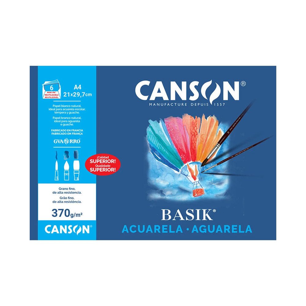 Bluepixel Equipamentos e Serviços Informáticos Lda | Papel Aguarela A4 370g Canson Basik 6 Folhas - Ideal Para Pintura Canson Especial A4