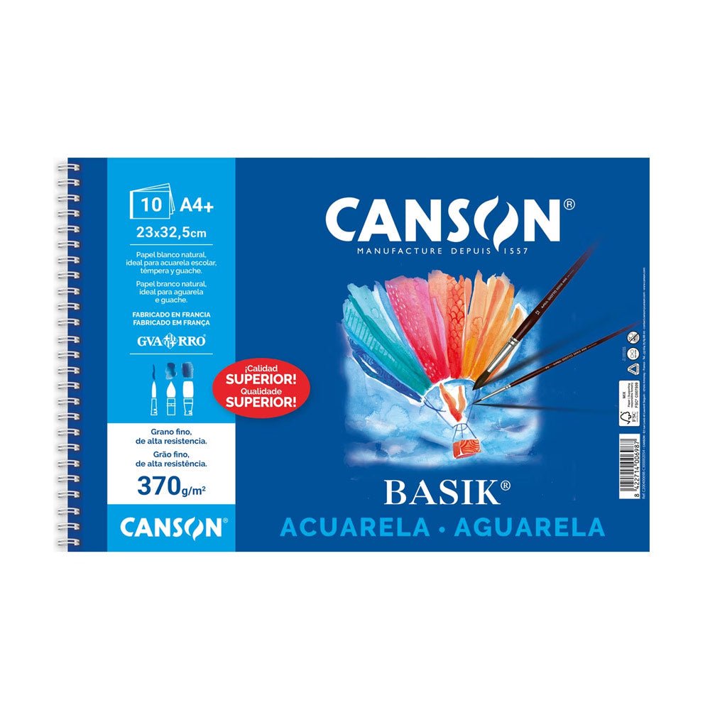 Bluepixel Equipamentos e Serviços Informáticos Lda | Bloco de Aguarela A4+ 370g Espiral Canson Basik - 10 folhas Canson Cadernos Desenho