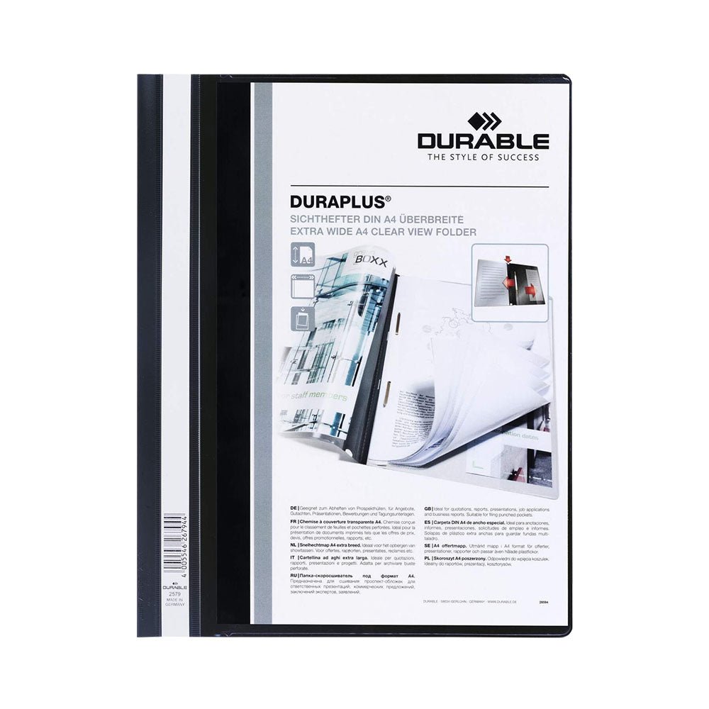 Bluepixel Equipamentos e Serviços Informáticos Lda | Classificador Preto A4+ Duraplus com Capa Transparente Durável Durable Classificadores