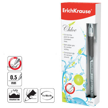 Bluepixel Equipamentos e Serviços Informáticos Lda | Esferográfica Gel EK Chloe Preto 0,5mm – Pack com 12 unidades Erichkrause Esferográficas Gel