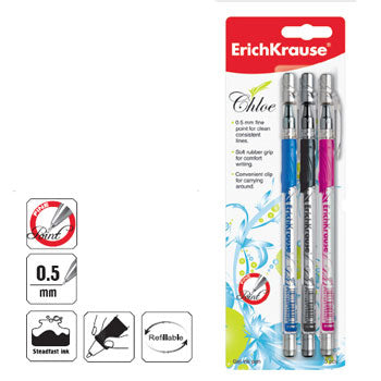 Bluepixel Equipamentos e Serviços Informáticos Lda | Esferográfica Gel EK Chloe 3 Cores 0,5mm - 3 Unidades Erichkrause Esferográficas Gel