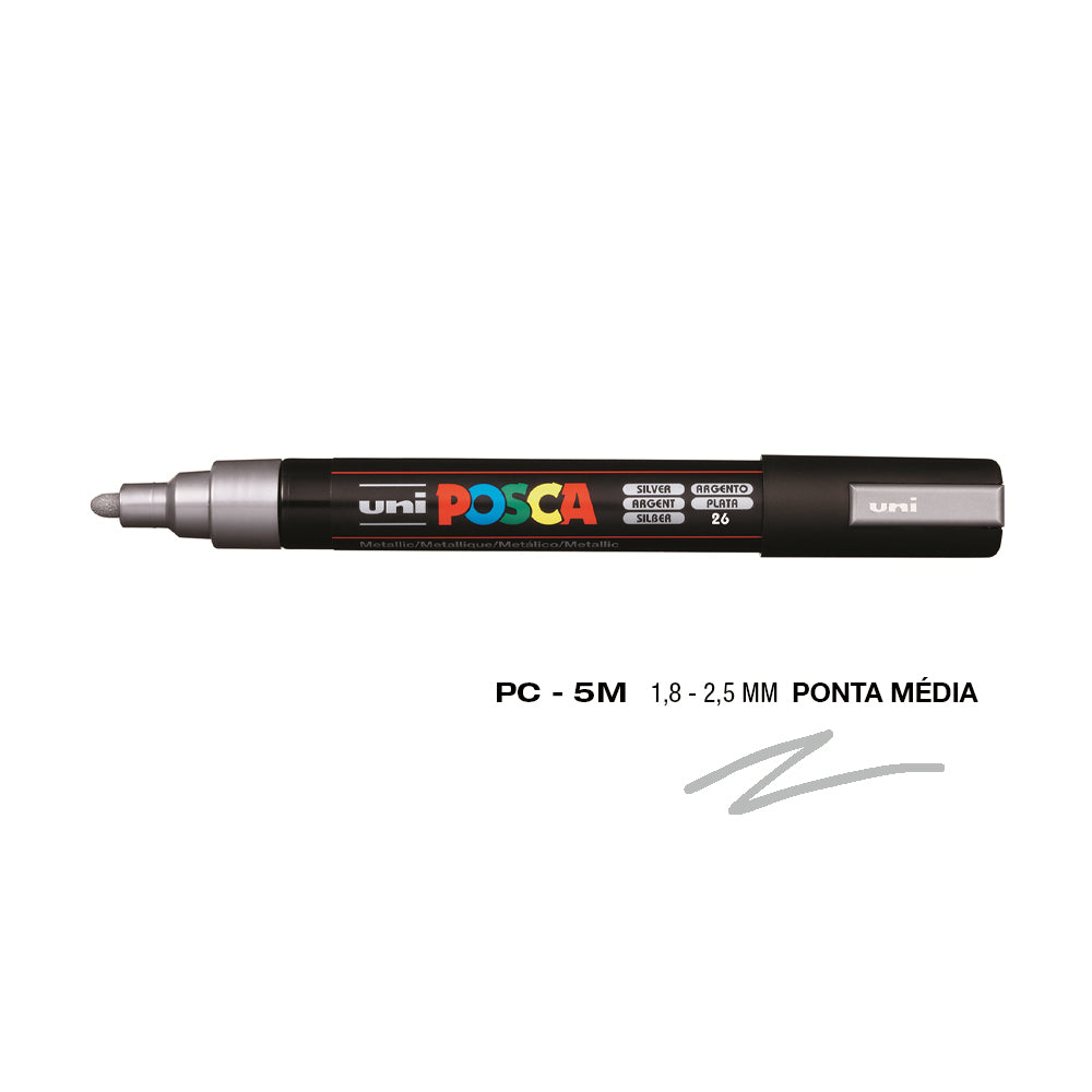 Bluepixel Equipamentos e Serviços Informáticos Lda | Marcador UniBall Posca PC-5M Prata 1,8mm | Tinta Acrílica Artística Posca Marcadores