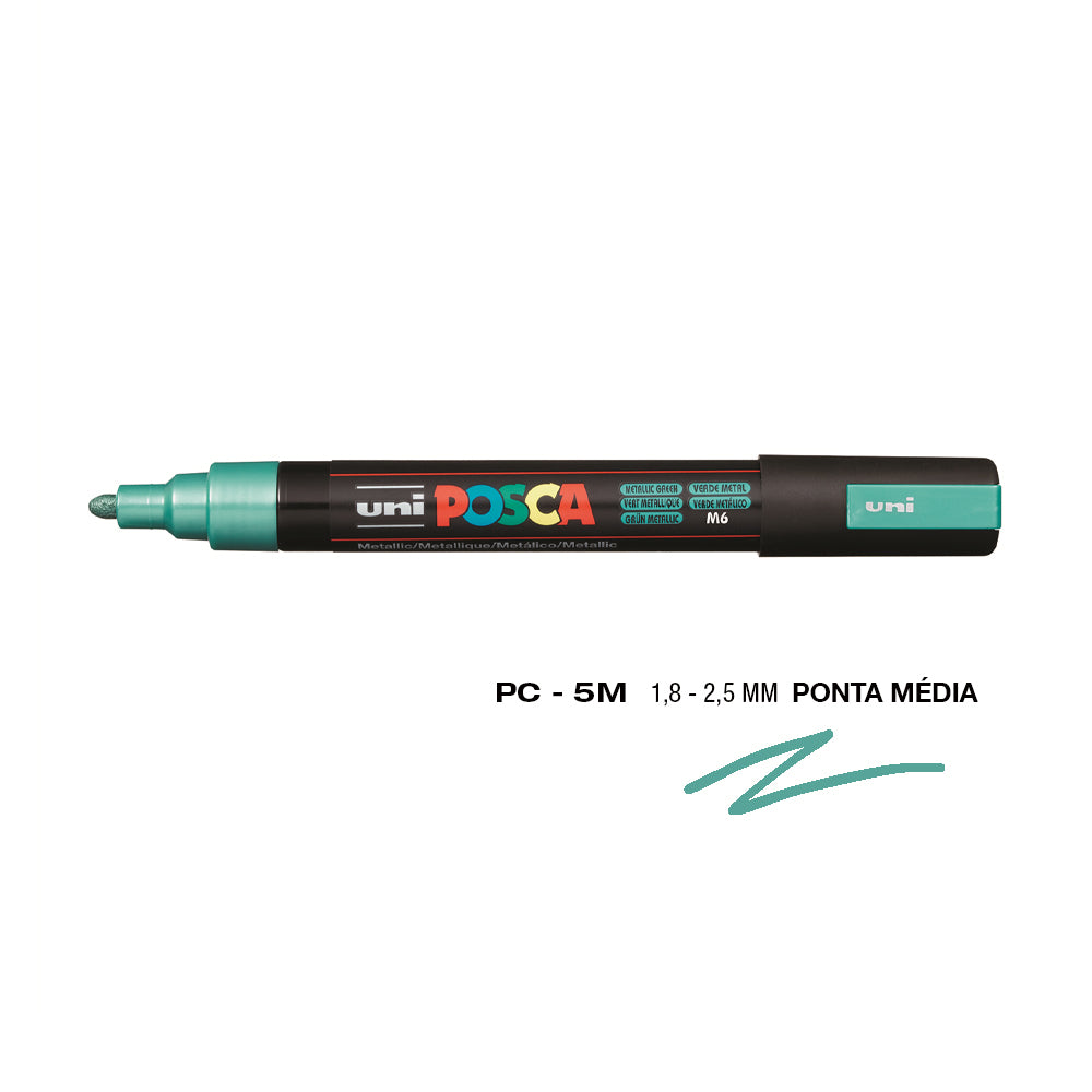 Bluepixel Equipamentos e Serviços Informáticos Lda | Marcador Uniball Posca PC-5M Verde Metálico 1,8mm - 1 unidade Posca Marcadores