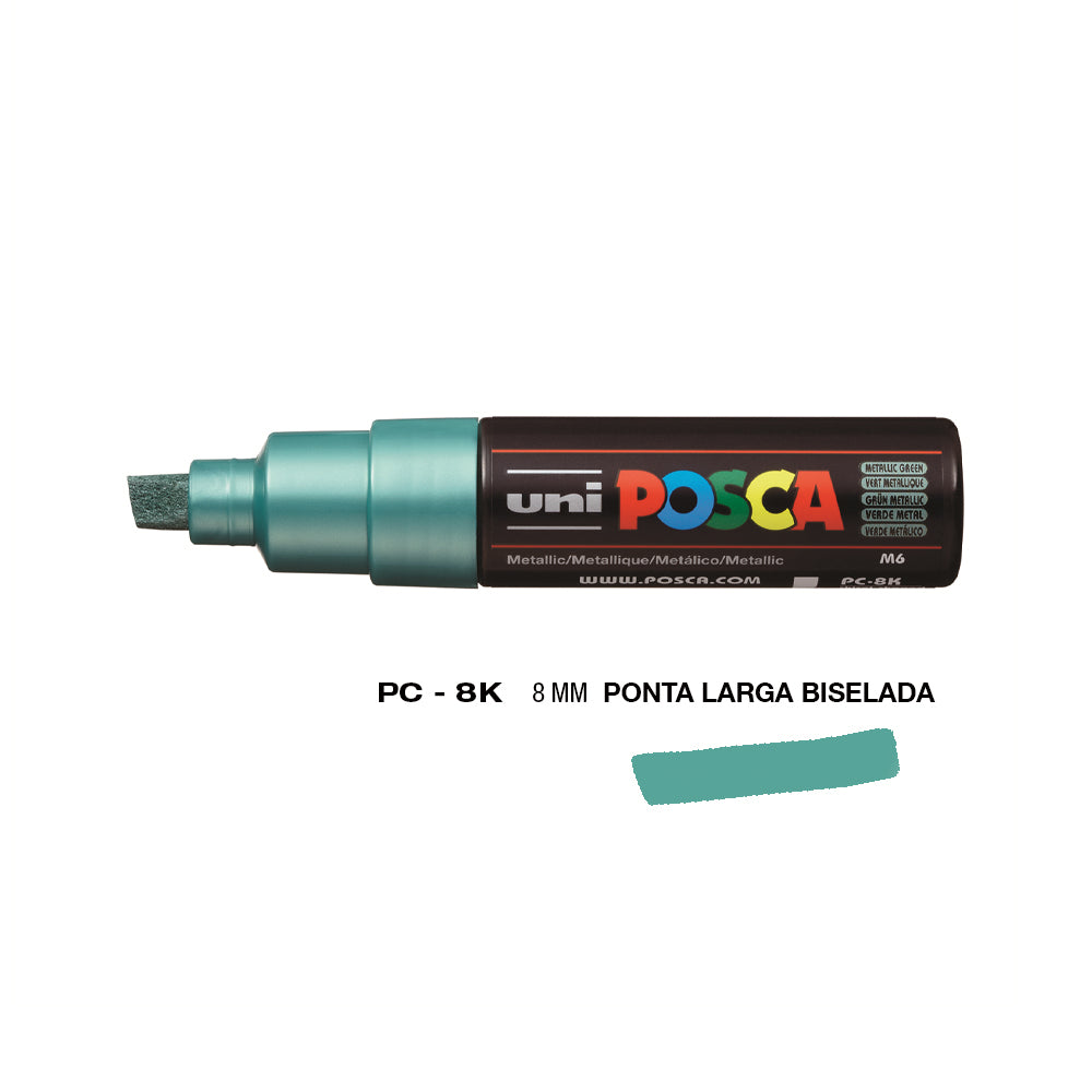 Bluepixel Equipamentos e Serviços Informáticos Lda | Marcador Uniball Posca PC-8K Verde Metálico 8mm - Esquadrejado Posca Marcadores