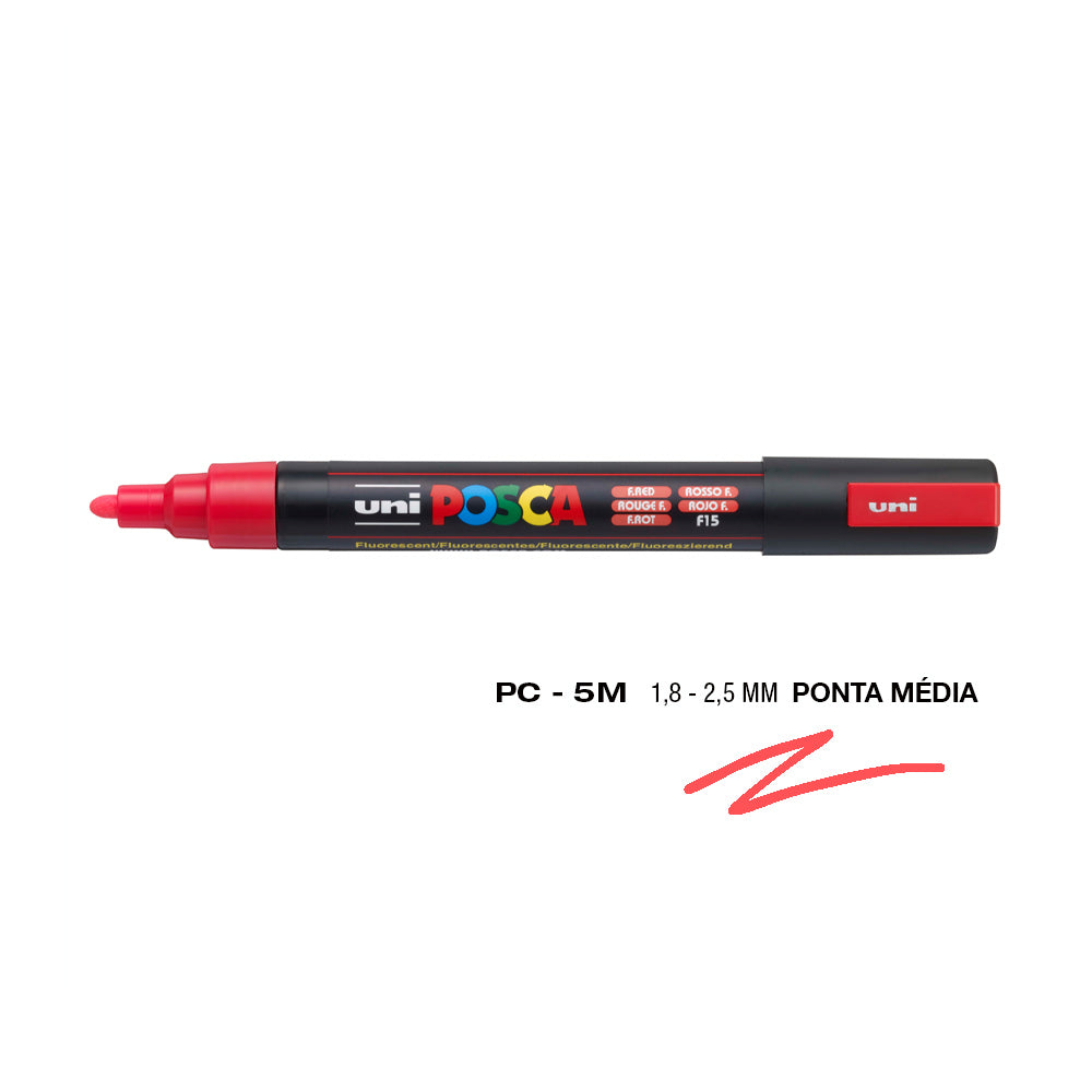 Bluepixel Equipamentos e Serviços Informáticos Lda | Marcador Uniball Posca PC-5M Vermelho Fluor 1,8mm - Ideal para Pintura Posca Marcadores
