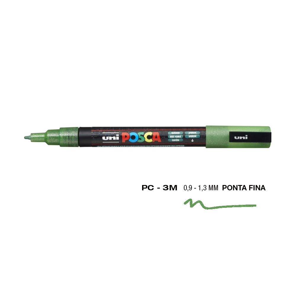Bluepixel Equipamentos e Serviços Informáticos Lda | Marcador UniPosca PC-3ML Verde Glitter 0,9mm - 1 unidade Posca Marcadores