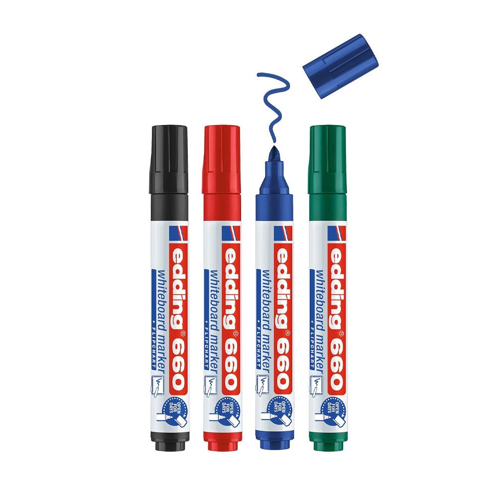 Bluepixel Equipamentos e Serviços Informáticos Lda | Marcador para Quadros Brancos Edding 660 Recarregável – 4 Cores 4 unidades Edding Marcadores