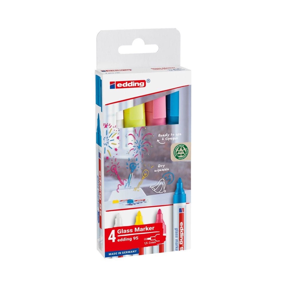 Bluepixel Equipamentos e Serviços Informáticos Lda | Marcador para Vidro Edding 95 | 1,5-3mm | 4 Cores Br, Am, Rs, Az Edding Marcadores