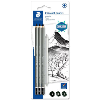 Bluepixel Equipamentos e Serviços Informáticos Lda | Lápis Carvão STAEDTLER 100C com Esfuminho 3 un - Desenho Artístico Staedtler Lápis