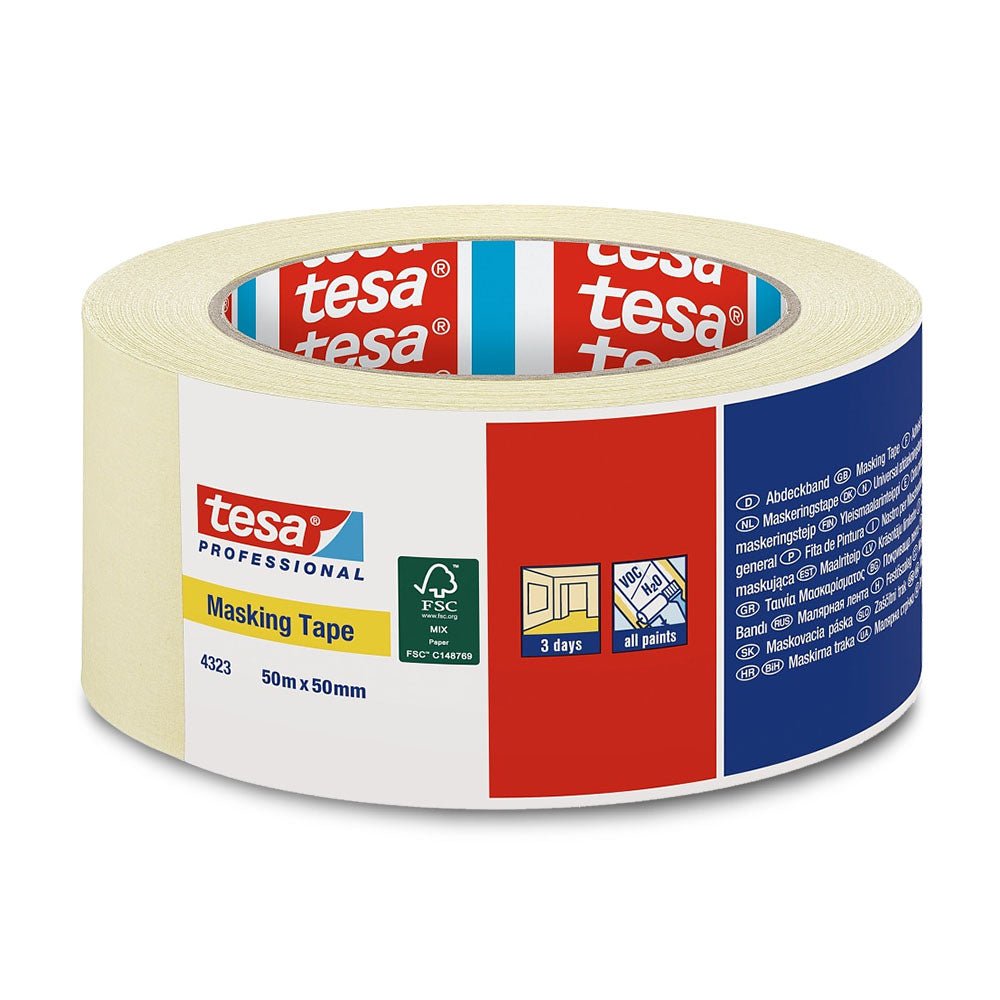 Bluepixel Equipamentos e Serviços Informáticos Lda | Fita Adesiva Crepe 50mmx50m Tesa Professional 4323 - Alta Resistência Tesa Pinturas
