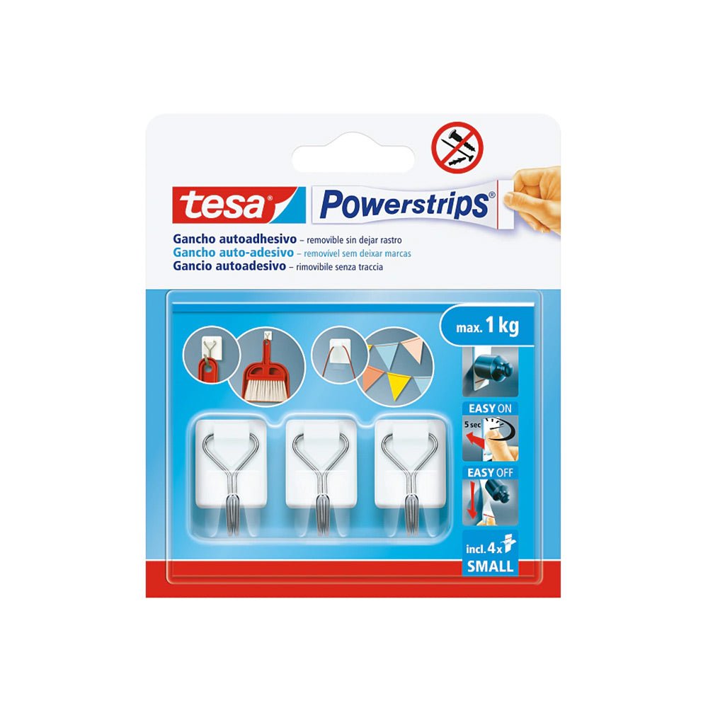 Bluepixel Equipamentos e Serviços Informáticos Lda | Gancho Adesivo Tesa Powerstrips 1kg Branco – 3 Unidades Tesa Fixadores