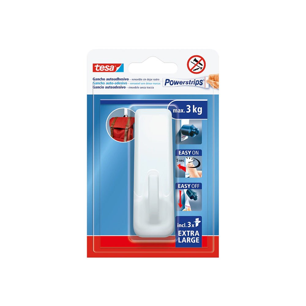Bluepixel Equipamentos e Serviços Informáticos Lda | Gancho Adesivo Tesa Powerstrips Branco 3kg - Fixação Segura Tesa Fixadores