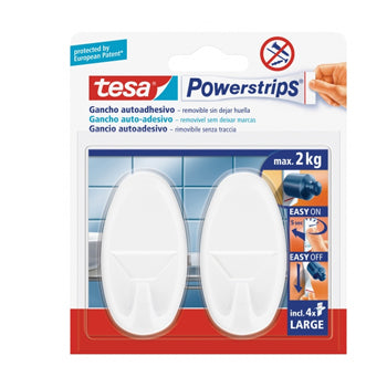 Bluepixel Equipamentos e Serviços Informáticos Lda | Gancho Oval Tesa Powerstrips + 4 Tiras Large Branco 2un Tesa Fixadores