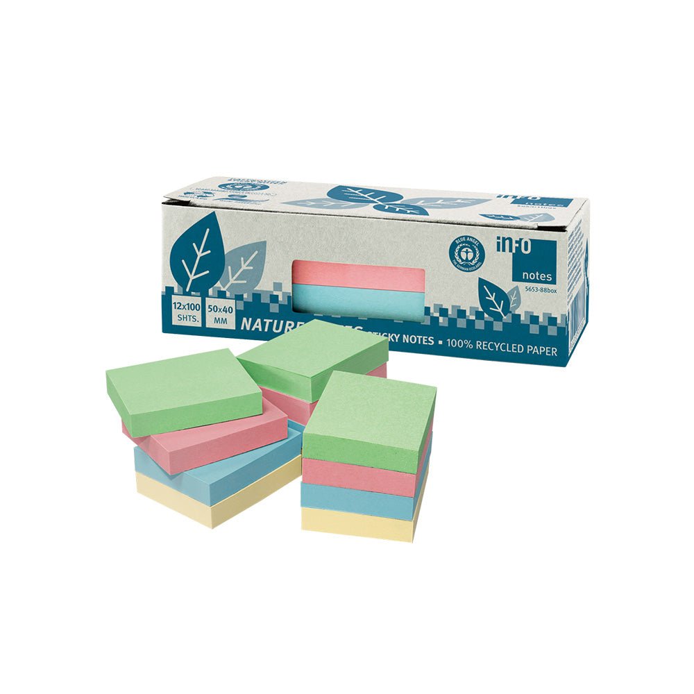 Bluepixel Equipamentos e Serviços Informáticos Lda | Bloco de Notas Adesivo 5x4cm Reciclado 4 Cores 12 Un Infonotes Notas Aderentes