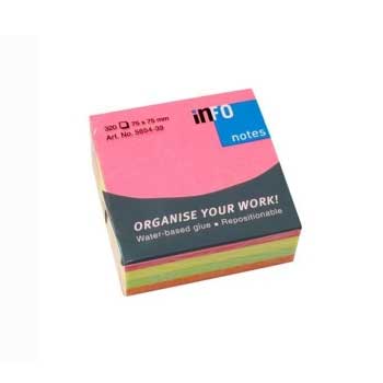 Bluepixel Equipamentos e Serviços Informáticos Lda | Bloco de Notas Aderentes Néon 7,5x7,5cm c/ 100 Folhas Infonotes Notas Aderentes