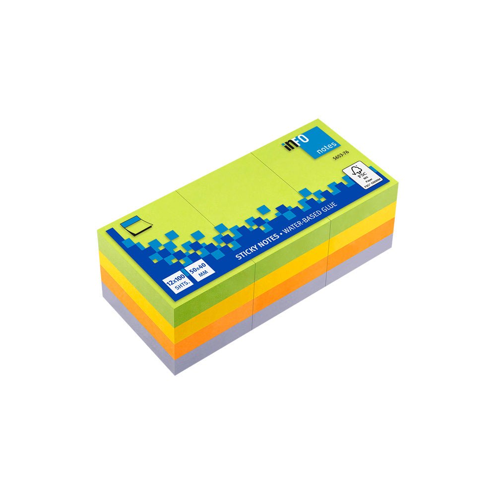 Bluepixel Equipamentos e Serviços Informáticos Lda | Bloco de Notas Aderentes 4 Cores 100 Folhas 12 Packs 50x40mm Infonotes Notas Aderentes