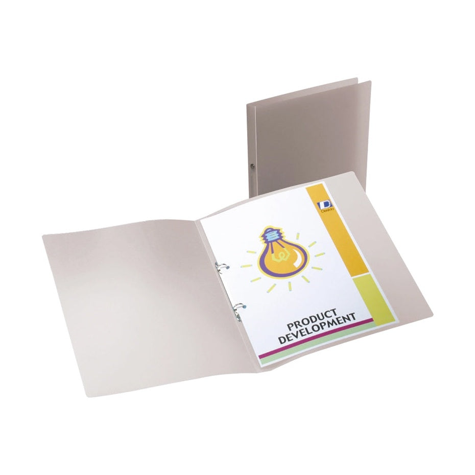 Pasta arquivo de plástico transparente com 2 argolas, ideal para organização de documentos. Marca Outros.