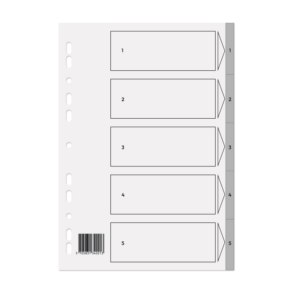 Bluepixel Equipamentos e Serviços Informáticos Lda | Separadores Plástico A4 Numerados 1 a 5 – Organização Fácil Neutral Separadores em Plástico