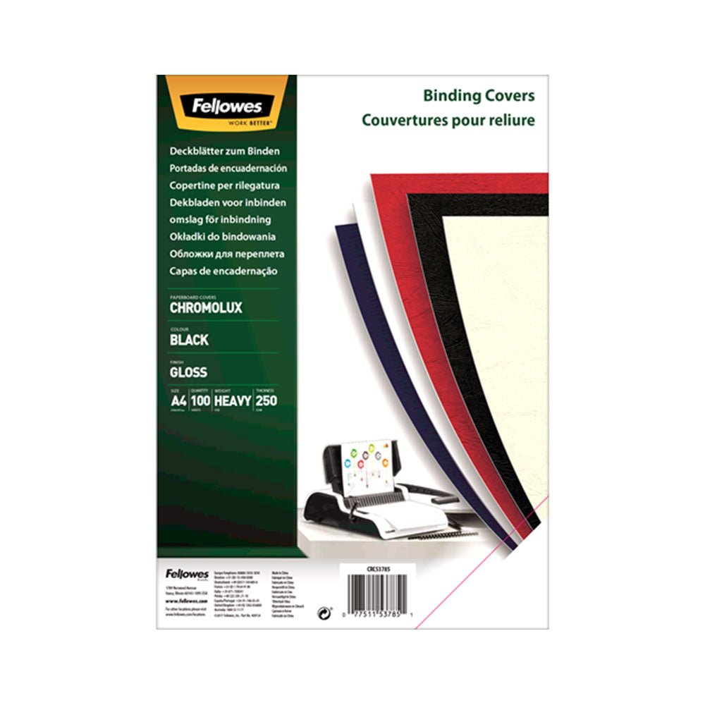 Bluepixel Equipamentos e Serviços Informáticos Lda | Capa de Encadernação A4 250g Preto Cartão Cromolux 100 unidades Fellowes Capas de Encadernação