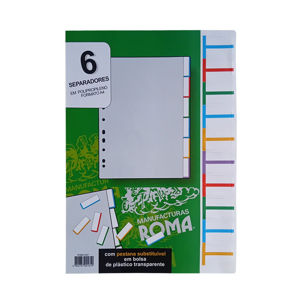 Bluepixel Equipamentos e Serviços Informáticos Lda | Separadores A4 Plástico Cinza com Pestana Personalizável - Kit 6 Unidades Roma Separadores em Plástico