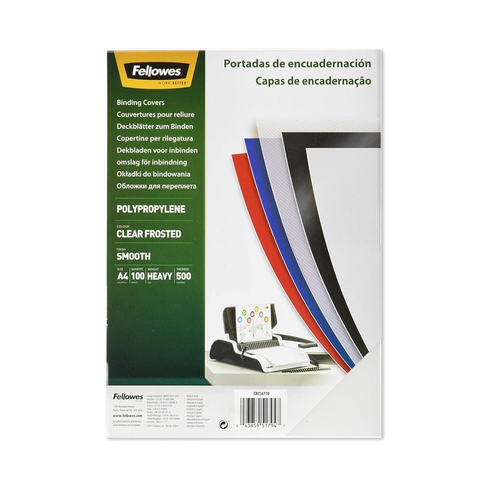Bluepixel Equipamentos e Serviços Informáticos Lda | Acetato para Encadernação A4 Transparente PP 500mic 100un Fellowes Capas Acetatos