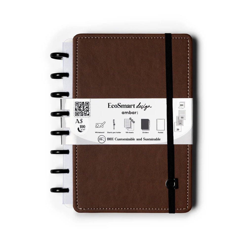 Bluepixel Equipamentos e Serviços Informáticos Lda | Caderno EcoSmart A5 PU Ambar Castanho 100g — Folhas 100 Ambar Cadernos EcoSmart