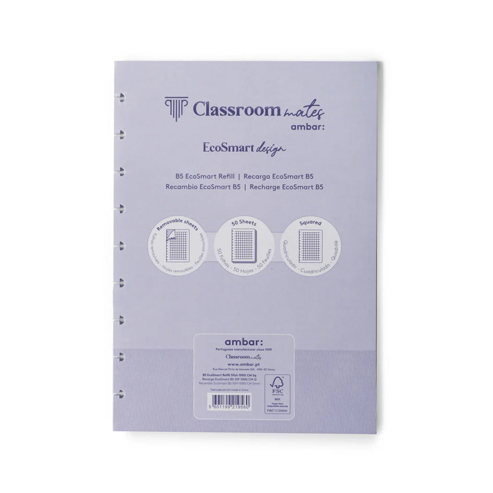 Bluepixel Equipamentos e Serviços Informáticos Lda | Recarga Caderno EcoSmart Ambar B5 Quadriculado 50 Folhas Ambar Cadernos EcoSmart