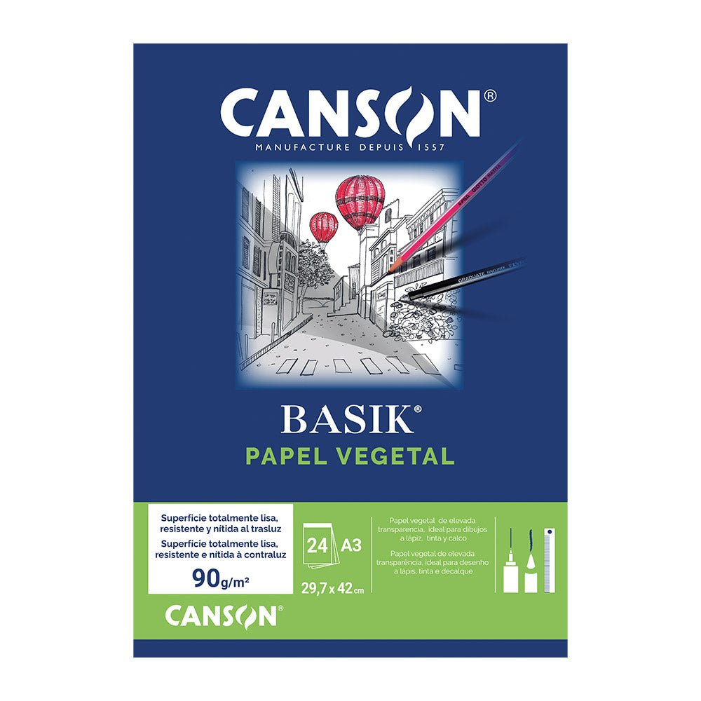 Bluepixel Equipamentos e Serviços Informáticos Lda | Papel Vegetal A3 90g Canson - Bloco com 24 folhas Canson Vegetal