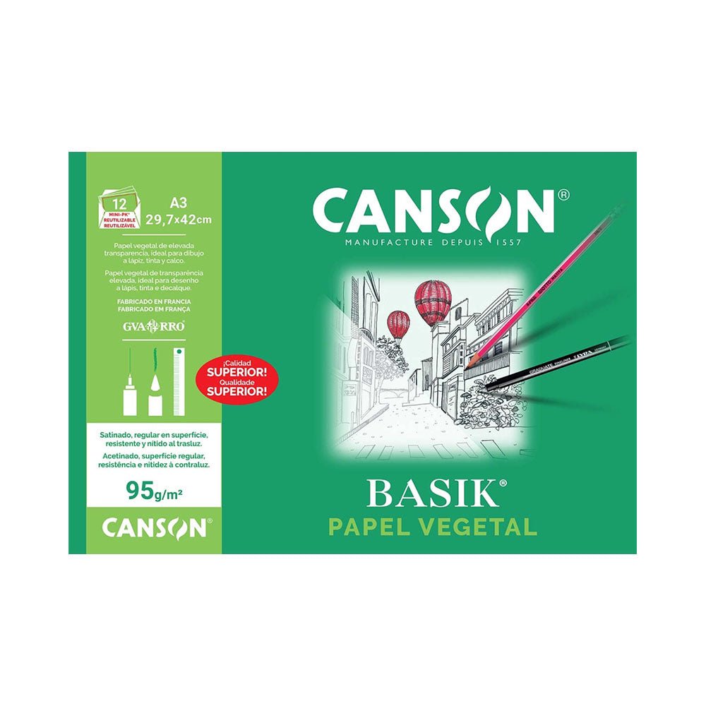 Papel Vegetal A3 95g Canson Basik Minipack 12Fls