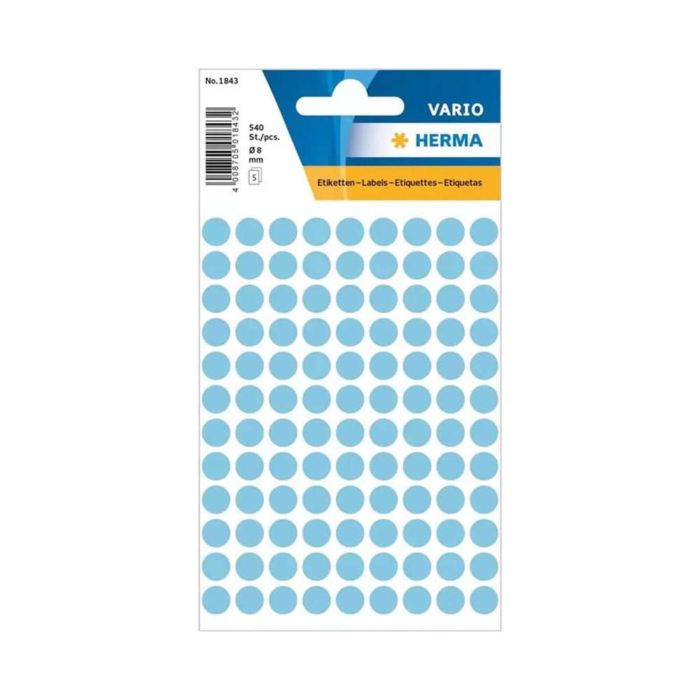 Bluepixel Equipamentos e Serviços Informáticos Lda | Etiquetas Redondas 8mm Azul Claro Herma 1843 – 540 unidades Herma Etiquetas
