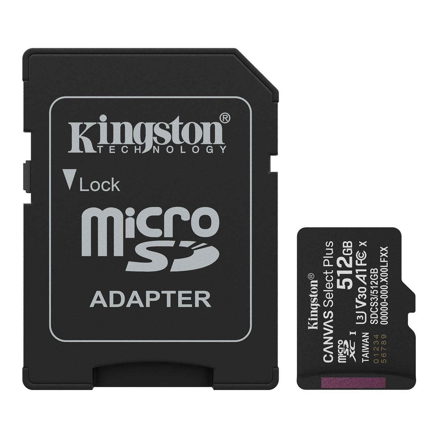 Kingston Canvas Select Plus - Cartão de memória flash adaptador microSDXC para SD Incluído - 512 GB - A1 / Video Class V30 / UHS Class 3 / Class10 - microSDXC UHS-I