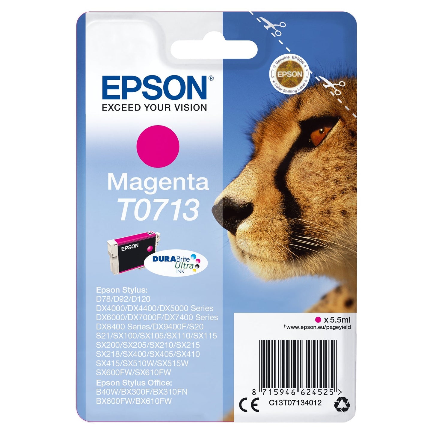Tinteiro EPSON T0713 Magenta - B40/110, BX3xx/600, D120, DX74xx/84xx/9400, SX2xx/4xx5/5xx/6xx
