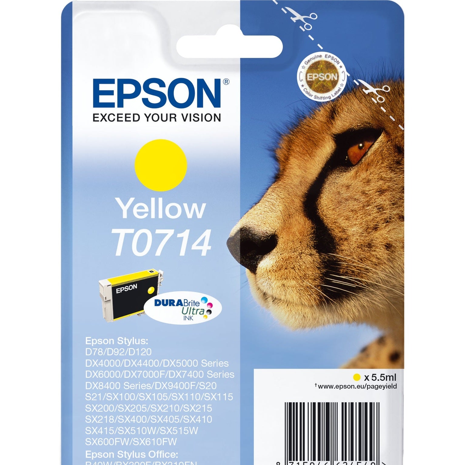 Tinteiro EPSON T0714 Amarelo - B40/110, BX3xx/600, D120, DX74xx/84xx/9400, SX2xx/4xx5/5xx/6xx