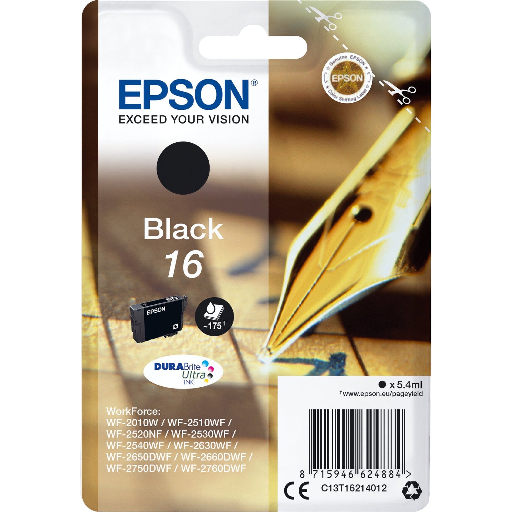 Tinteiro EPSON 16 Preto + Alarme RF- WF-2010/251xx/26xx/27xx