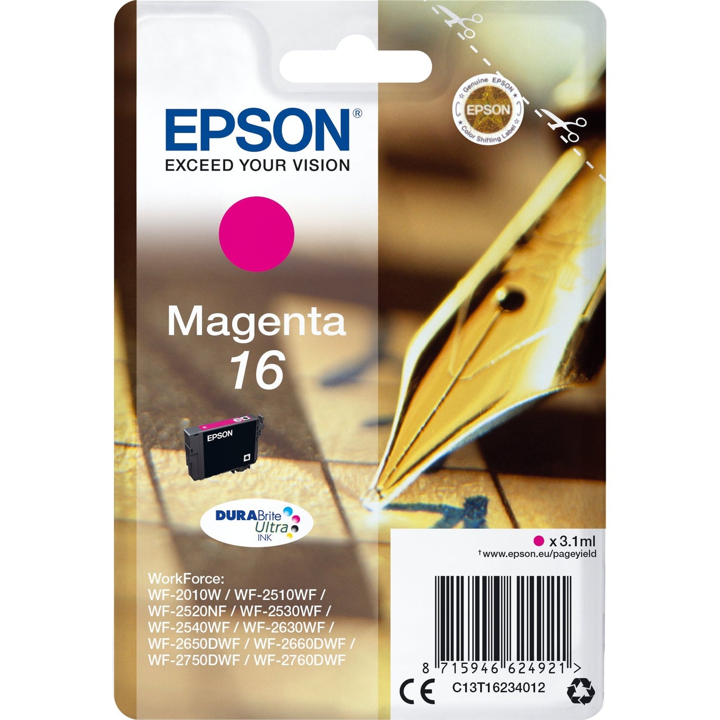 EPSON 1LB 16 ink cartridge magenta standard capacity 3.1ml 165 pages 1-pack blister without alarm