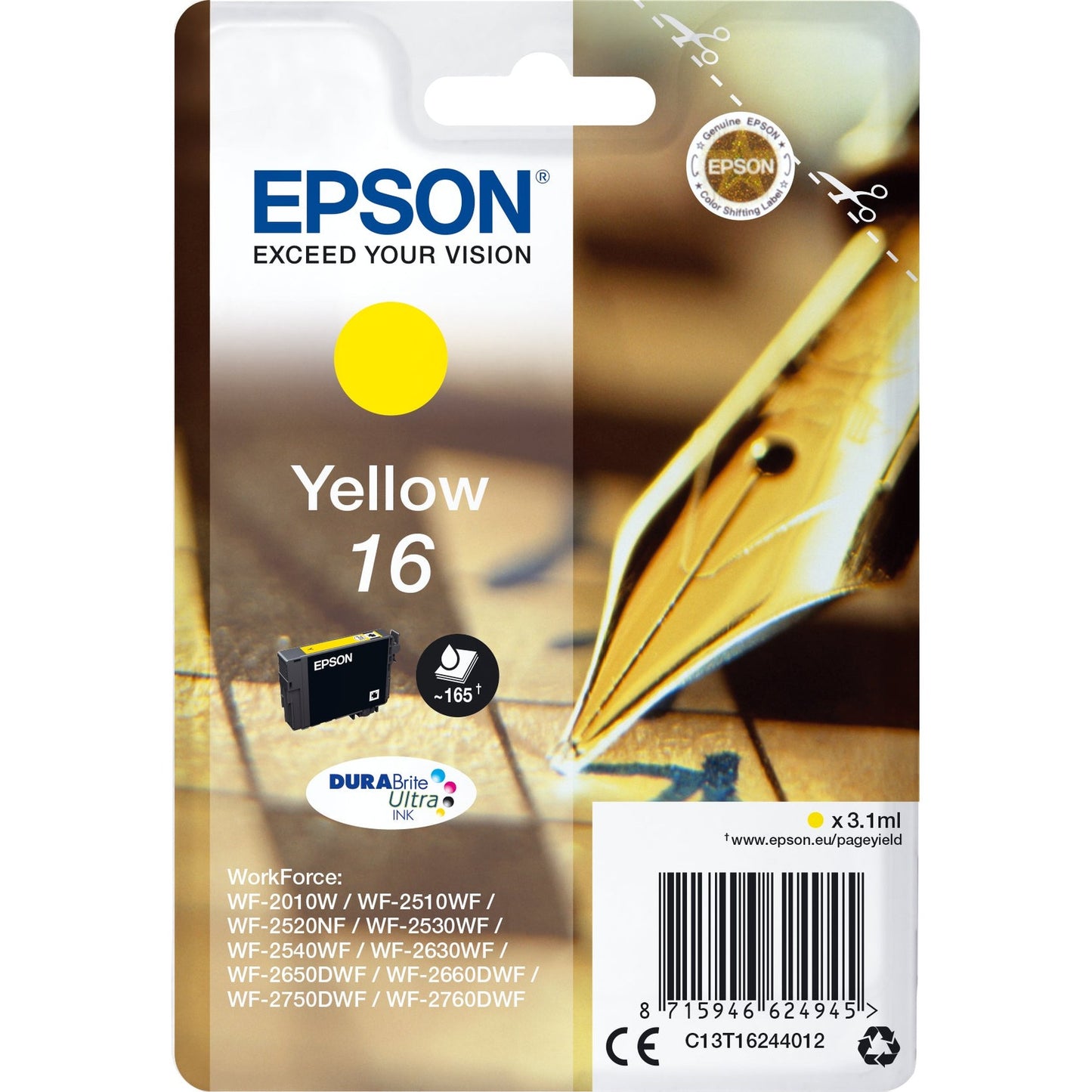 EPSON 1LB 16 ink cartridge yellow standard capacity 3.1ml 165 pages 1-pack blister without alarm