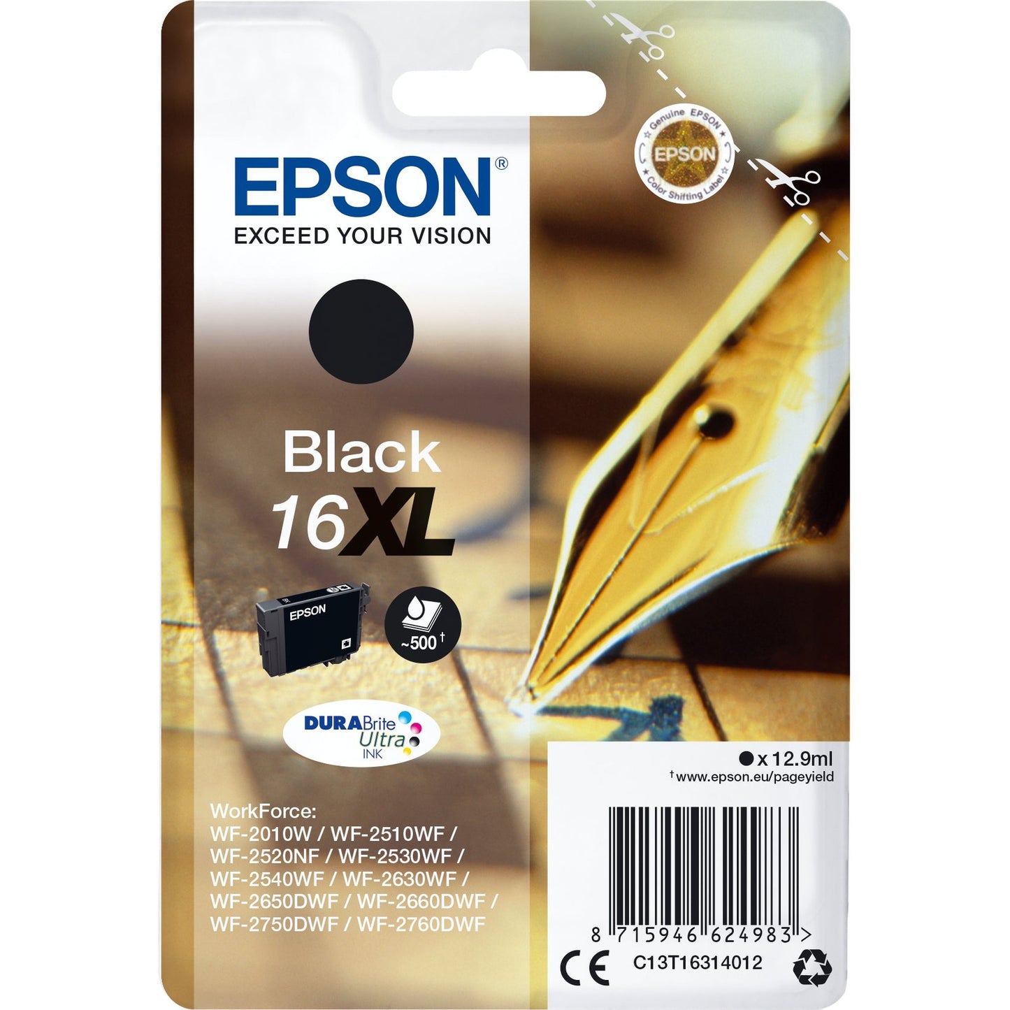 Tinteiro EPSON 16 Preto XL + Alarme RF - WF-2010/251xx/26xx/27xx