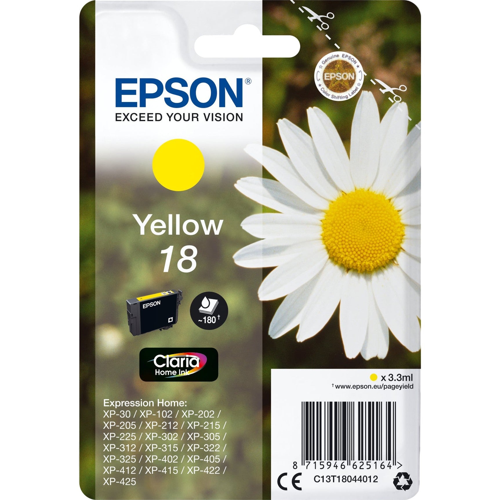 Tinteiro EPSON 18 Amarelo - XP-30/x02/x05/x12/x15/x22/x25