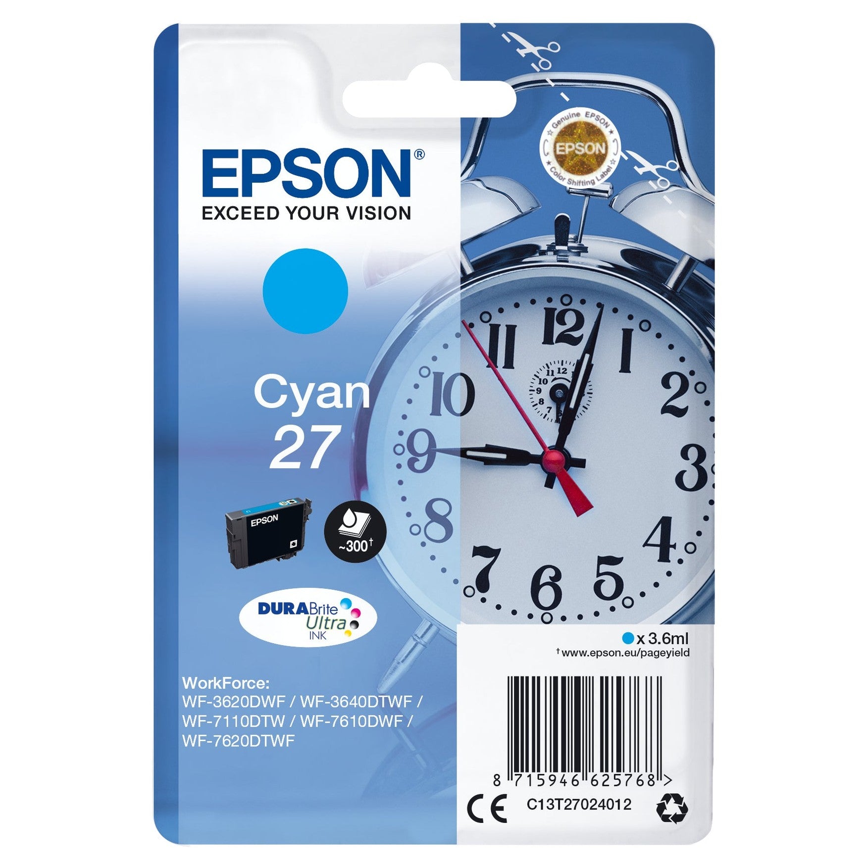 Tinteiro EPSON 27 Ciano - WF36xx/7110/7210/76xx/77xx