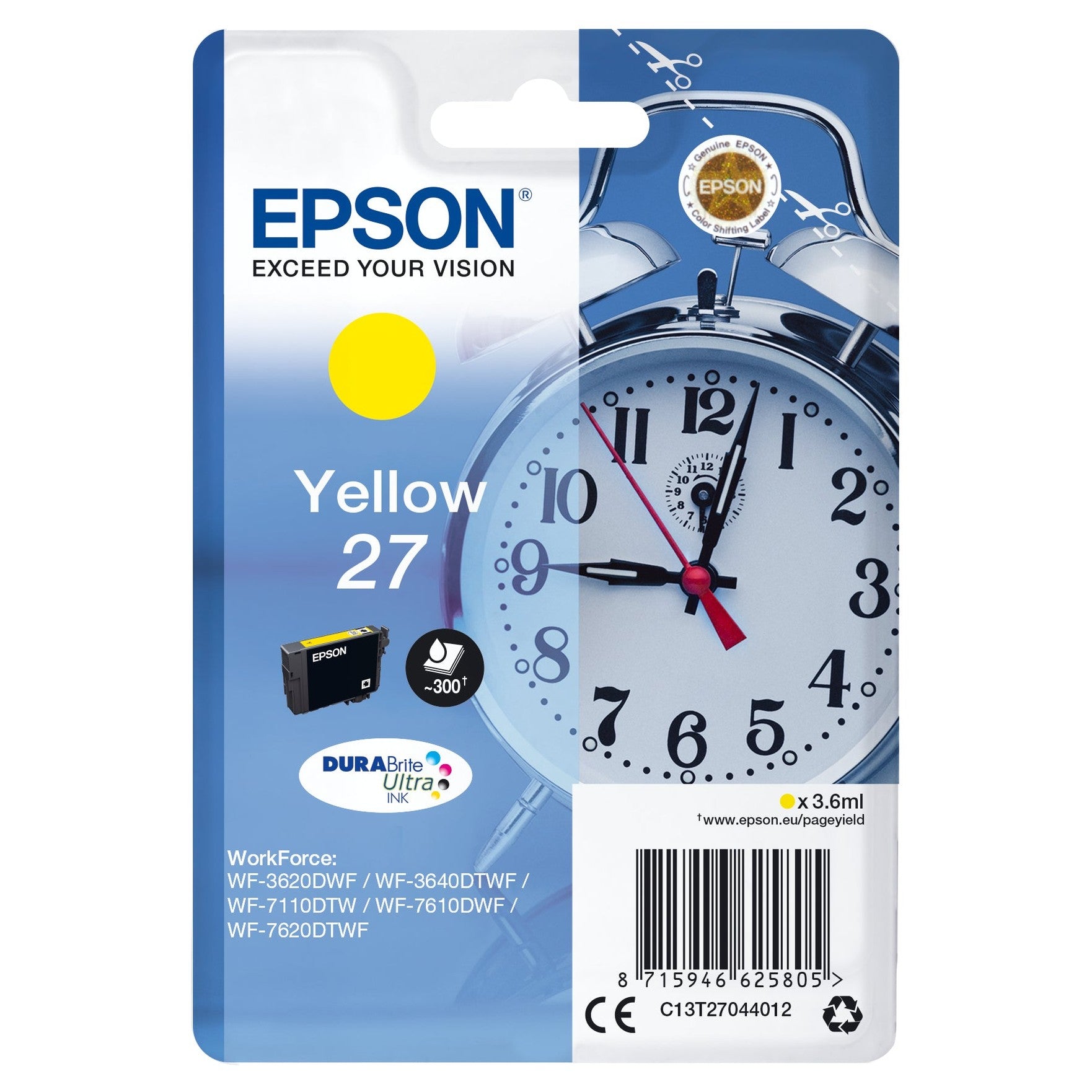 Tinteiro EPSON 27 Amarelo - WF36xx/7110/7210/76xx/77xx