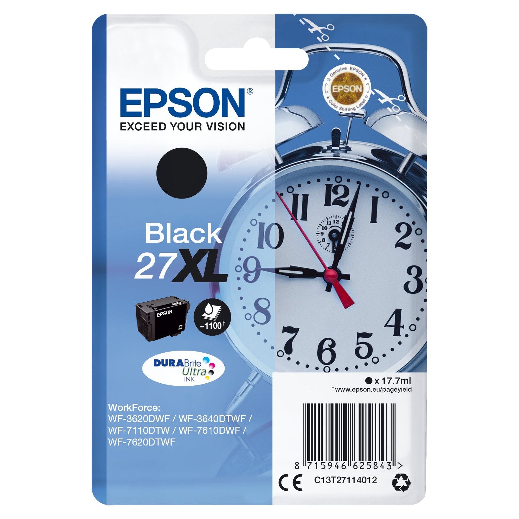 EPSON 6LB 27XL ink cartridge black high capacity 17.7ml 1.100 pages 1-pack blister without alarm - DURABrite ultra ink