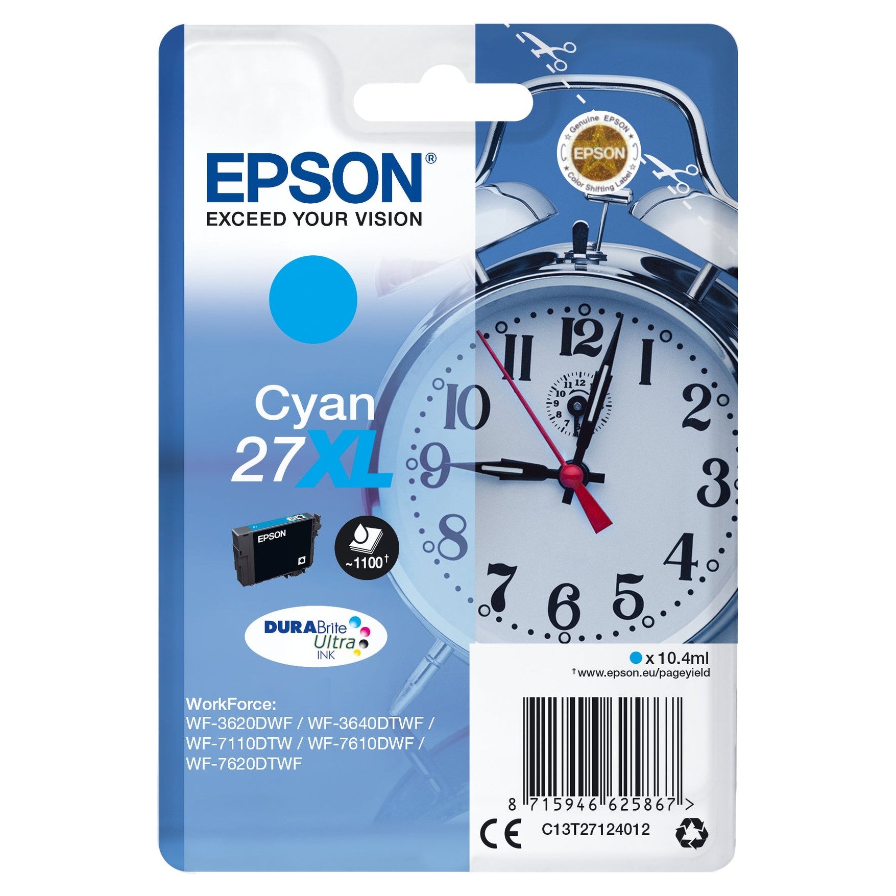 Tinteiro EPSON 27 Ciano XL - WF36xx/7110/7210/76xx/77xx