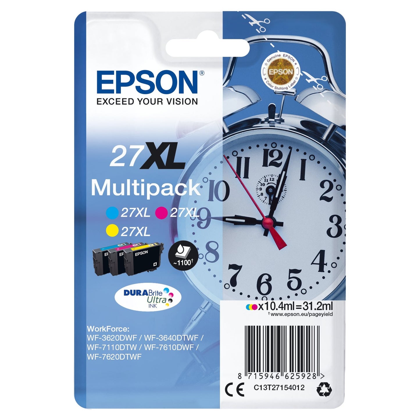 Tinteiro EPSON 27 Multipack 3 Cores XL + Alarme RF - WF-3620/3640/7110/7610/7620