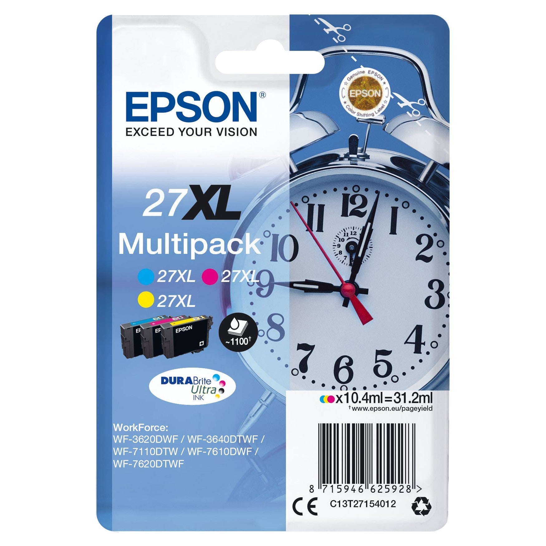 Tinteiro EPSON 27 Multipack 3 Cores XL + Alarme RF - WF-3620/3640/7110/7610/7620