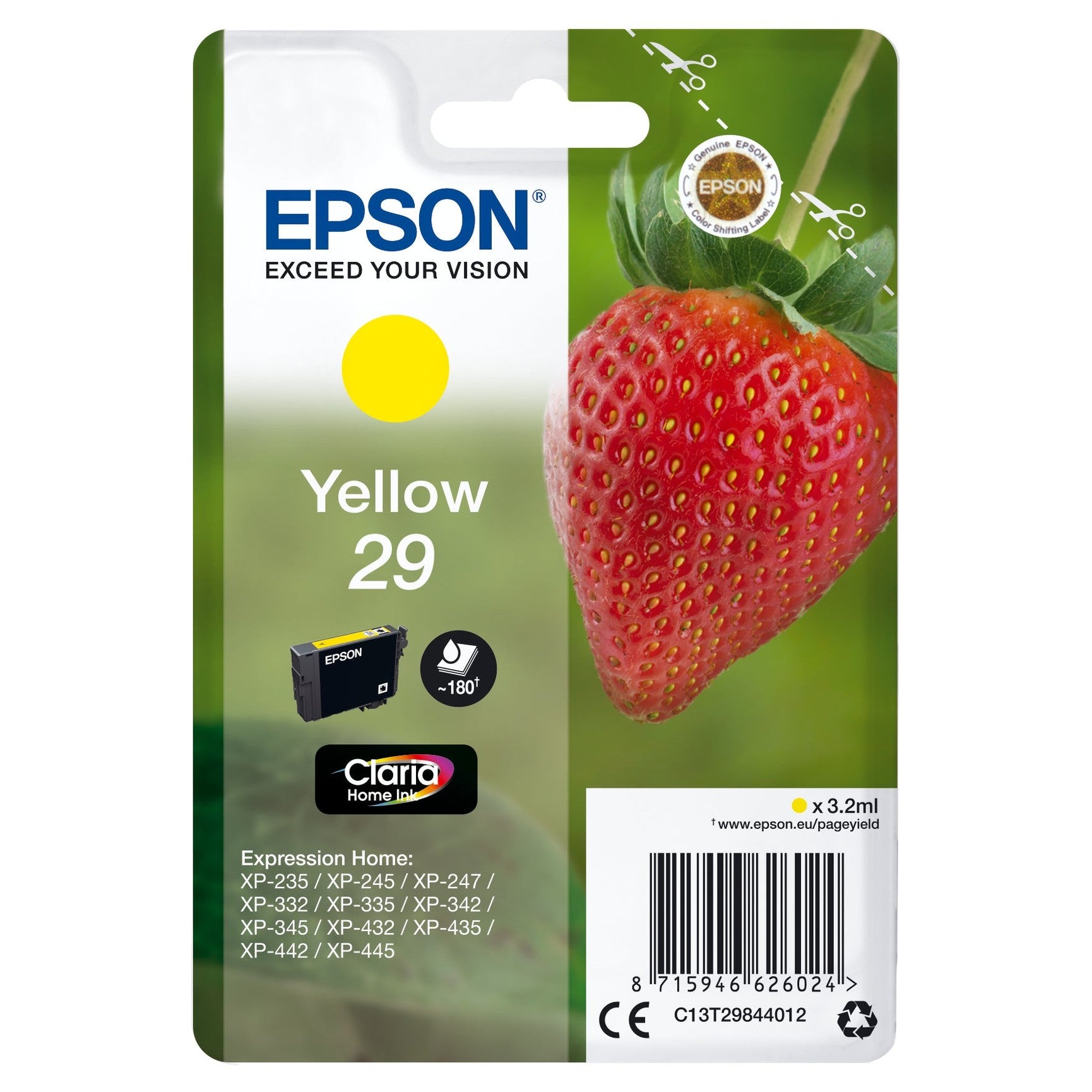 Tinteiro EPSON 29 Amarelo + Alarme RF - Expression Home XP-255/257/352/355/452/455