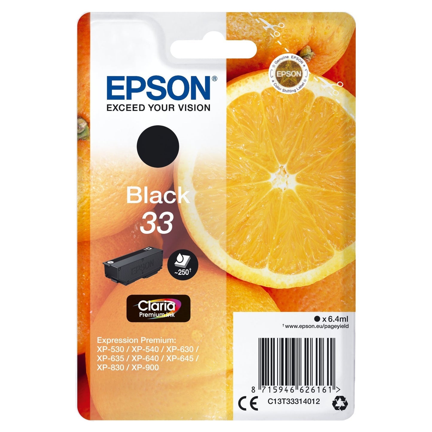 Tinteiro EPSON 33 Preto para Impressoras XP-530, 630, 635, 830, 900, 7100 Epson